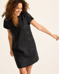 Two Palms Short-Sleeve Linen Collared Dress