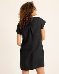 Two Palms Short-Sleeve Linen Collared Dress