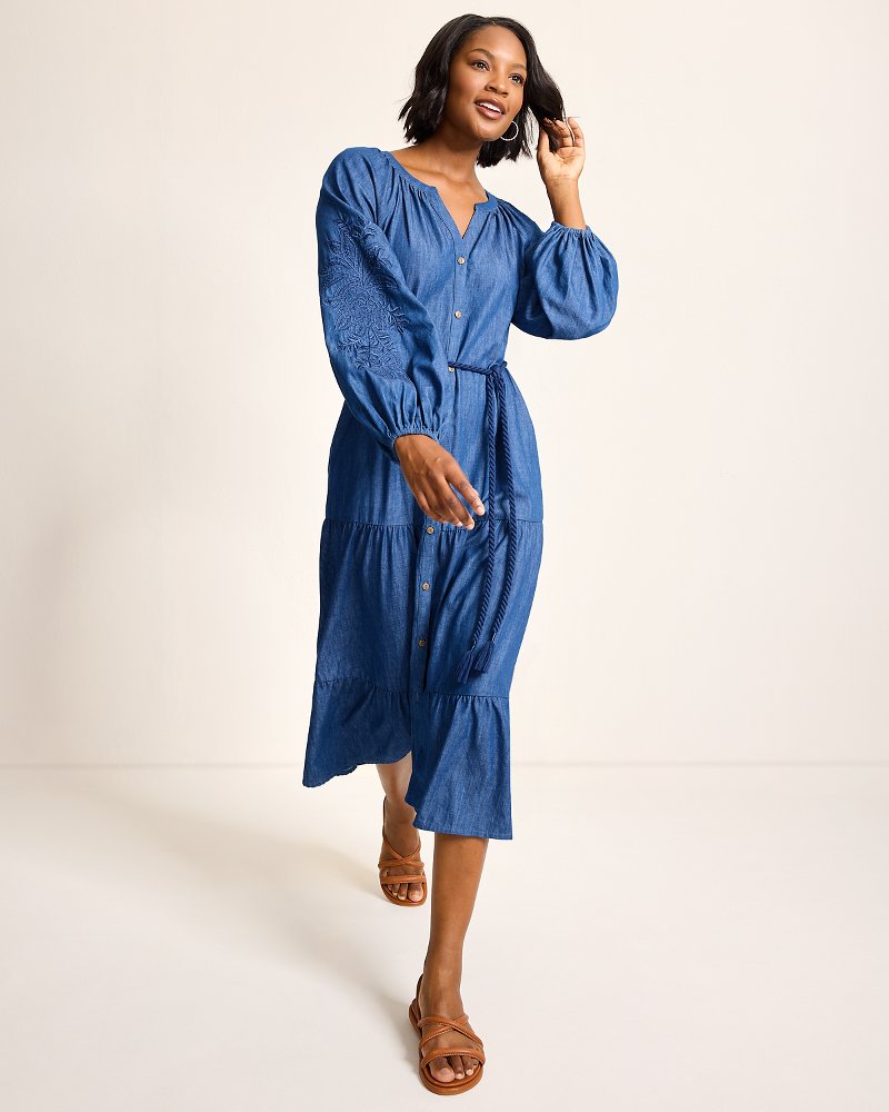 Indigo Cove Embroidered Midi Dress
