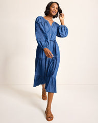 Indigo Cove Embroidered Midi Dress