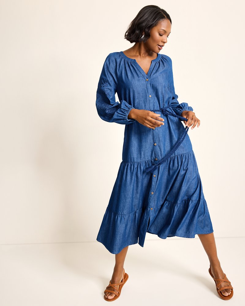 Indigo Cove Embroidered Midi Dress