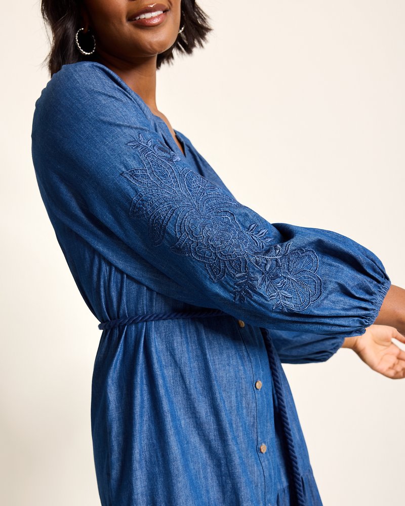 Indigo Cove Embroidered Midi Dress