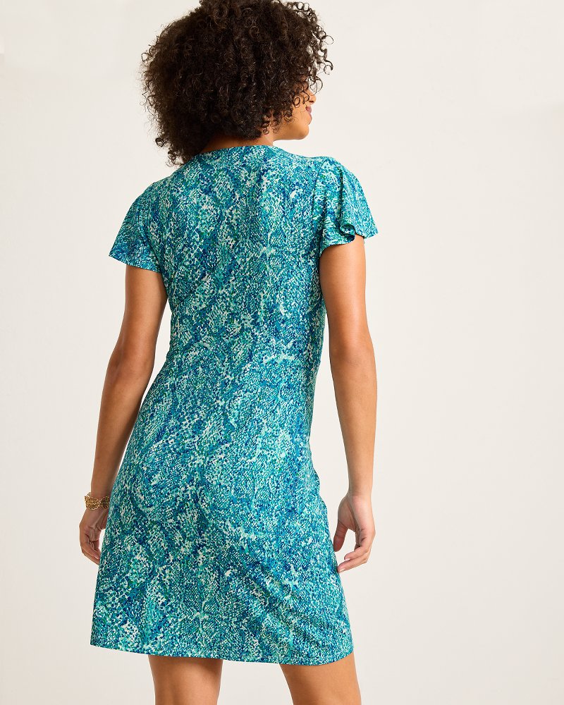 Clara Playa Python Short-Sleeve Faux-Wrap Dress