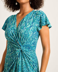 Clara Playa Python Short-Sleeve Faux-Wrap Dress
