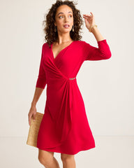 Clara 3/4-Sleeve Faux-Wrap Dress
