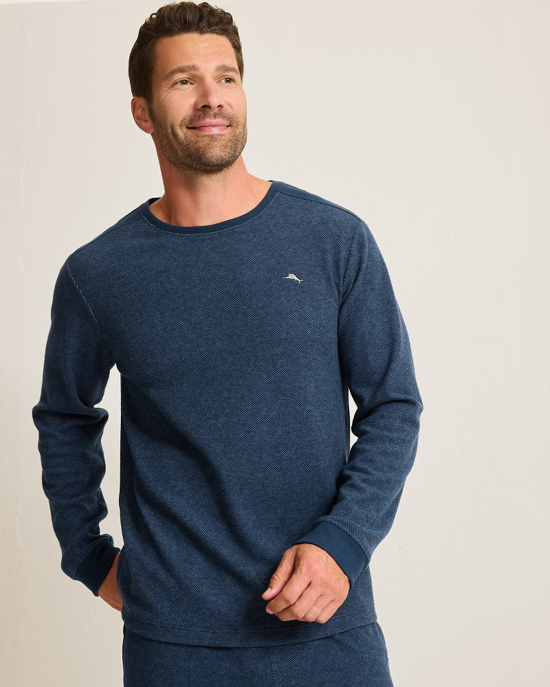 Textured Twill Stripe Crew Long-Sleeve Top
