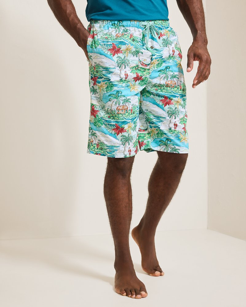 Woven Tropical Print Pajama Shorts