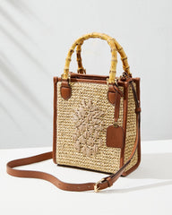 Raffia & Leather Bamboo Mini Tote