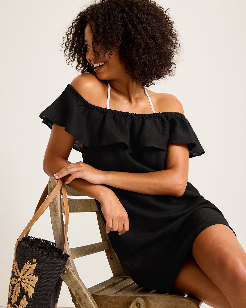 St. Lucia Linen-Blend Off-the-Shoulder Coverup Dress