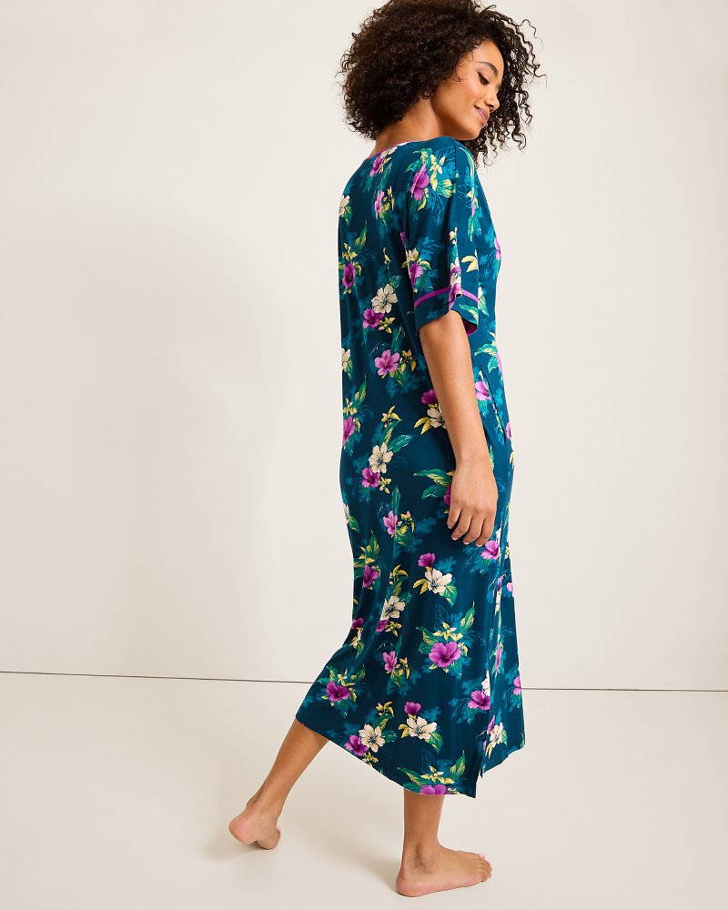 Jersey Short-Sleeve Maxi Sleep Caftan