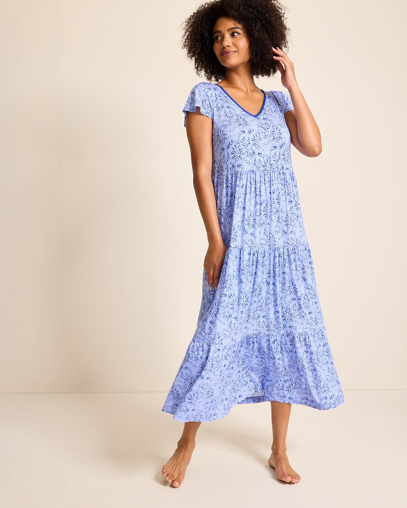 Jersey Short-Sleeve Maxi Sleep Dress