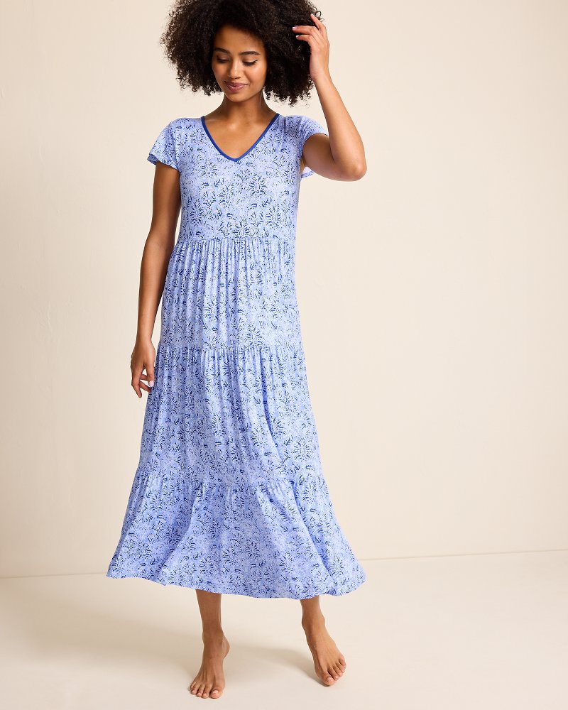 Jersey Short-Sleeve Maxi Sleep Dress