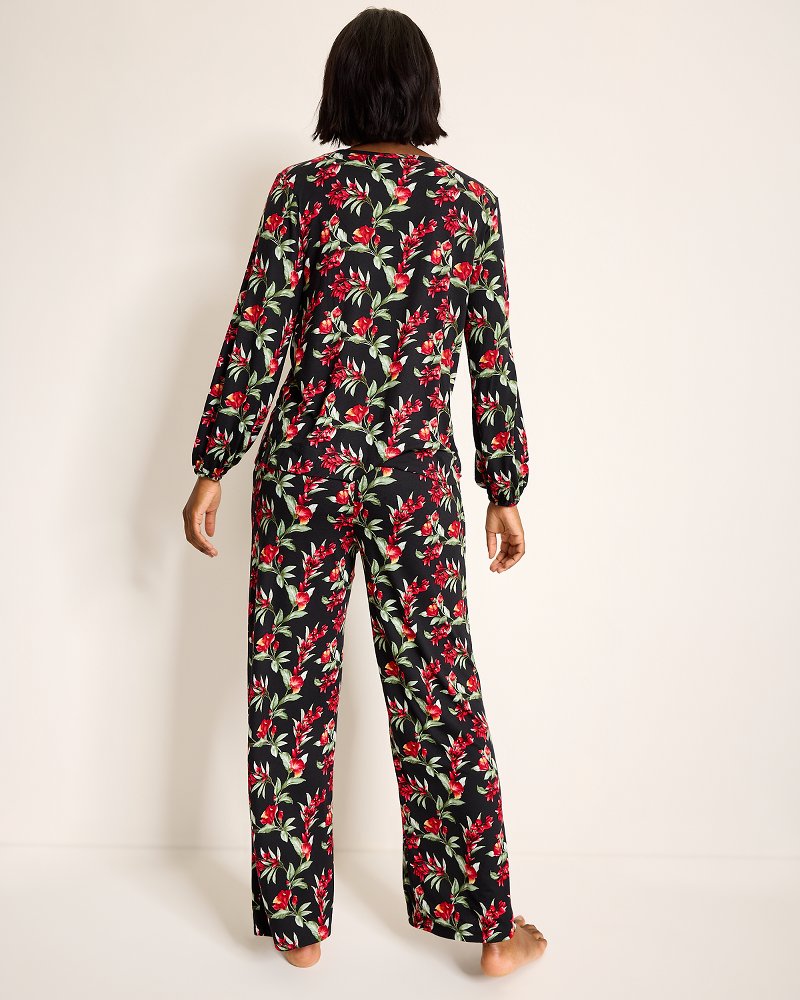 Jersey Split-Neck Long Sleeve & Pants Pajama Set